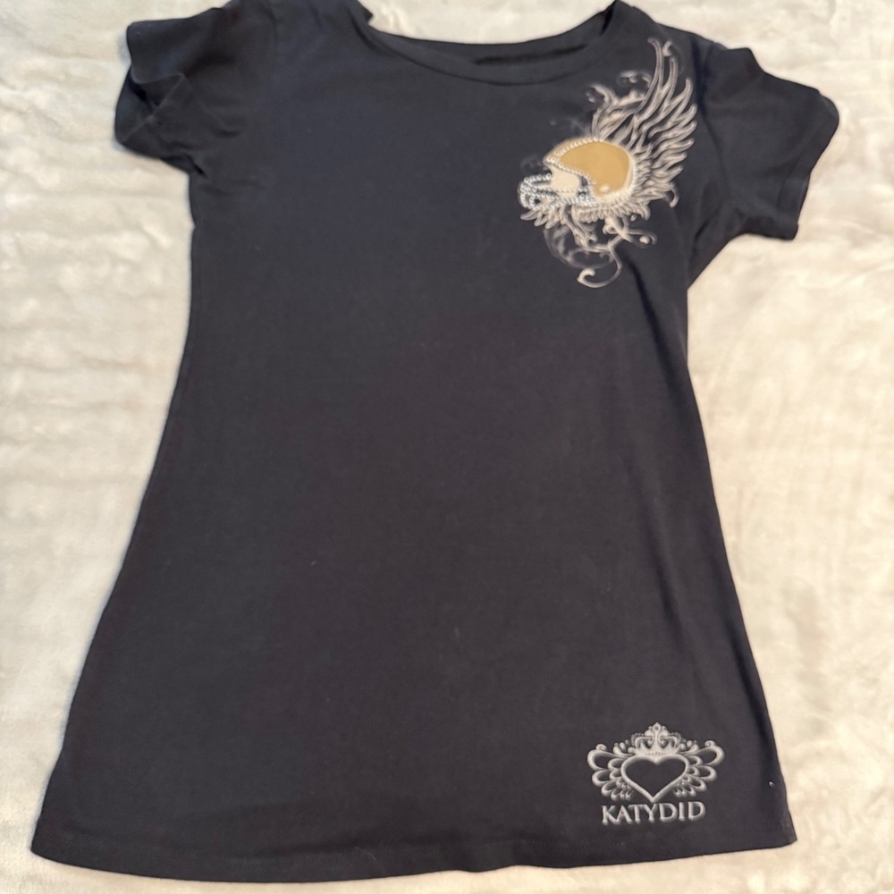 Katydid Y2K Football Rhinestone Graphic T Shirt Black Small Made in USA